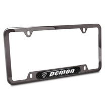Dodge Demon UV-LED Printed on Real Carbon Fiber Dome Insert Gunmetal Black Stainless Steel License Plate Frame