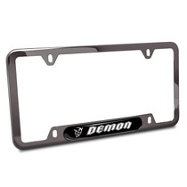 Dodge Demon UV-LED Printed on Black Dome Insert Gunmetal Black Stainless Steel License Plate Frame