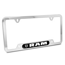 RAM UV-LED Printed on Black Dome Chrome Stainless Steel License Plate Frame
