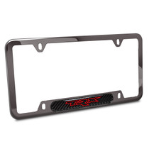 RAM 1500 TRX in Red Real Carbon Fiber Insert Gunmetal Black Stainless Steel License Plate Frame