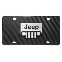 Jeep 3D Grill Logo on Real Black Carbon Fiber License Plate