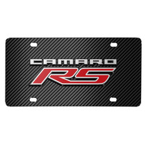 Chevrolet Camaro RS 3D Logo on Black Carbon Fiber Pattern Stainless Steel License Plate