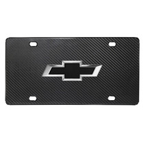 Chevrolet 3D Black Logo on Real Black Carbon Fiber License Plate