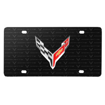 Chevrolet Corvette C8 3D Logo on Corvette Pattern Black Aluminum License Plate