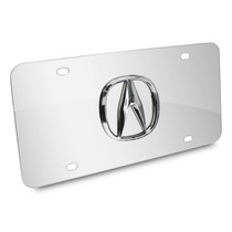 Acura Chrome Metal Logo in 3D on Mirror Chrome Stainless Steel License Plate