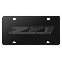 Chevrolet Z71 Offroad 3D Gunmetal Gray Name Logo on Black Stainless Steel License Plate