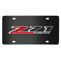 Chevrolet Z71 3D Logo on Black Carbon Fiber Pattern Stainless Steel License Plate