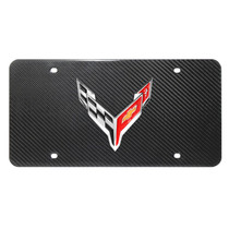 Chevrolet Corvette C8 3D Logo on Real Carbon Fiber Black License Plate
