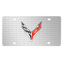 Chevrolet Corvette C8 3D Logo on Corvette Pattern Silver Aluminum License Plate