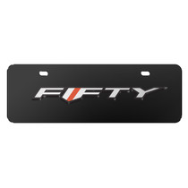 Chevrolet Camaro 50 Years 3D Logo 12" x 4.25" European Look Black Half-Size Stainless Steel License Plate