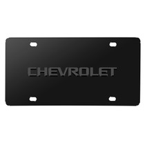 Chevrolet 3D Gunmetal Gray Logo on Black Stainless Steel License Plate