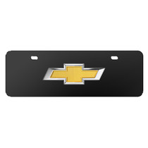 Chevrolet Golden 3D Logo 12" x 4.25" European Look Black Half-Size Stainless Steel License Plate