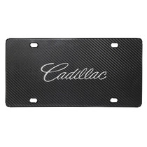 Cadillac 3D Chrome Script Logo on Real Black Carbon Fiber License Plate