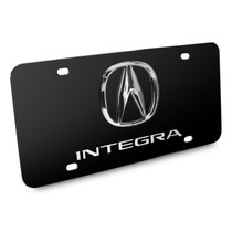 Acura Integra Dual Logo in 3D on Black Stainless Steel License Plate