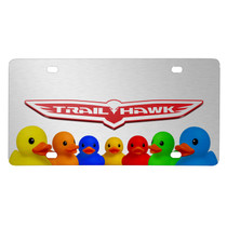 Jeep Trailhawk 3D Logo on Rubber Ducks Graphic Shiny Silver Metal License Plate