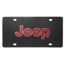 Jeep Red 3D Logo on Real Black Carbon Fiber License Plate
