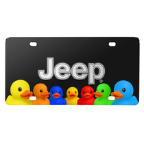 Jeep 3D Logo in Silver on Rubber Ducks Graphic Black Metal License Plate