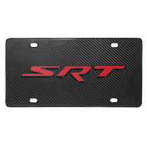 Dodge SRT in Red Logo on Real Black Carbon Fiber License Plate