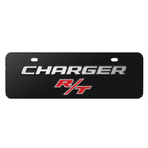 Dodge Charger R/T 3D Logo 12" x 4.25" European Look Black Half-Size Stainless Steel License Plate