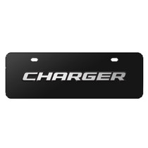 Dodge Charger 3D Logo 12" x 4.25" European Look Black Half-Size Stainless Steel License Plate