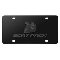 Dodge Scat-Pack 3D Dark Gray Logo on Black Stainless Steel License Plate