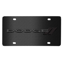 Dodge Dark Gray Logo on Black Carbon Fiber Pattern Stainless Steel License Plate