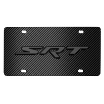 Dodge SRT Logo 3D Dark Gray Logo on Black Carbon Fiber Pattern Stainless Steel License Plate