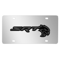 Dodge SRT Hellcat 3D Dark Gray Logo on Mirror Chrome Stainless Steel License Plate