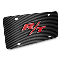 Dodge R/T Logo 3D Logo Black Carbon Fiber Patten Stainless Steel License Plate