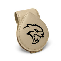 Dodge SRT Hellcat Beige Leather Magnetic Sunglass Holder Car Sun Visor Mount Clip