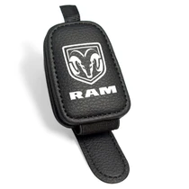 RAM Logo Rectangle Black Leather Magnetic Sunglass Holder Car Sun Visor Mount Clip