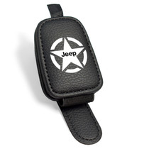 Jeep Willys Star Rectangle Black Leather Magnetic Sunglass Holder Car Sun Visor Mount Clip