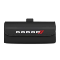 Dodge Black Leather Sunglass Case Car Sun Visor Mount Clip