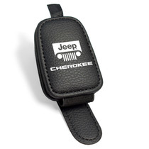 Jeep Cherokee Rectangle Black Leather Magnetic Sunglass Holder Car Sun Visor Mount Clip