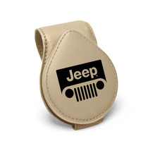 Jeep Grill Beige Leather Magnetic Sunglass Holder Car Sun Visor Mount Clip