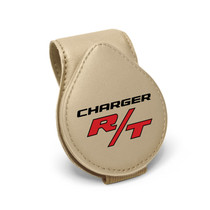 Dodge Charger R/T Beige Leather Magnetic Sunglass Holder Car Sun Visor Mount Clip