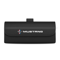 Ford Mustang Tri-Bar Black Leather Sunglass Case Car Sun Visor Mount Clip