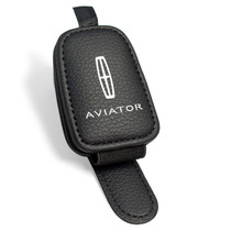 Lincoln Aviator Rectangle Black Leather Magnetic Sunglass Holder Car Sun Visor Mount Clip