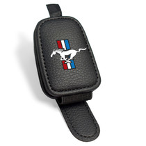 Ford Mustang Tri-Bar Rectangle Black Leather Magnetic Sunglass Holder Car Sun Visor Mount Clip