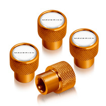 Ford Maverick in-White on Golden Premium Aluminum Tire Valve Stem Caps -Set of 4