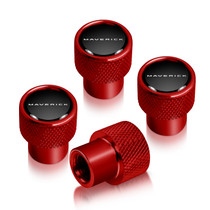 Ford Maverick in-Black on Red Premium Aluminum Tire Valve Stem Caps -Set of 4
