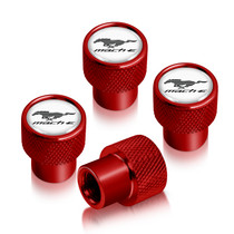 Ford Mustang Mach-E in-White on Red Premium Aluminum Tire Valve Stem Caps -Set of 4