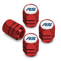 Ford Focus RS in White on Red Hexagon Shape Aluminum Tire Valve Stem Caps