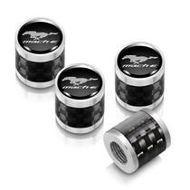 Ford Mustang Mach-E in-Black on Real Carbon Fiber Barrel Silver Premium Aluminum Tire Valve Stem Caps -Set of 4