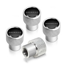 Ford Maverick in-Black on Shining Silver Premium Aluminum Tire Valve Stem Caps -Set of 4