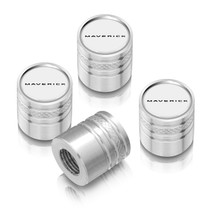 Ford Maverick in-White on Shining Silver Cylinder-Style Premium Aluminum Tire Valve Stem Caps -Set of 4
