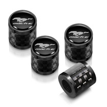 Ford Mustang Mach-E in-Black on Real Carbon Fiber Barrel Premium Aluminum Tire Valve Stem Caps -Set of 4
