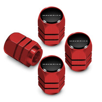 Ford Maverick in Black on Red Hexagon Shape Aluminum Tire Valve Stem Caps