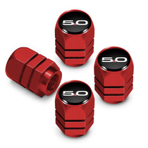 Ford Mustang 5.0 in Black on Red Hexagon Shape Aluminum Tire Valve Stem Caps