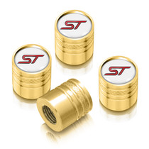 Ford ST in White on Golden Cylinder-Style Aluminum Tire Valve Stem Caps